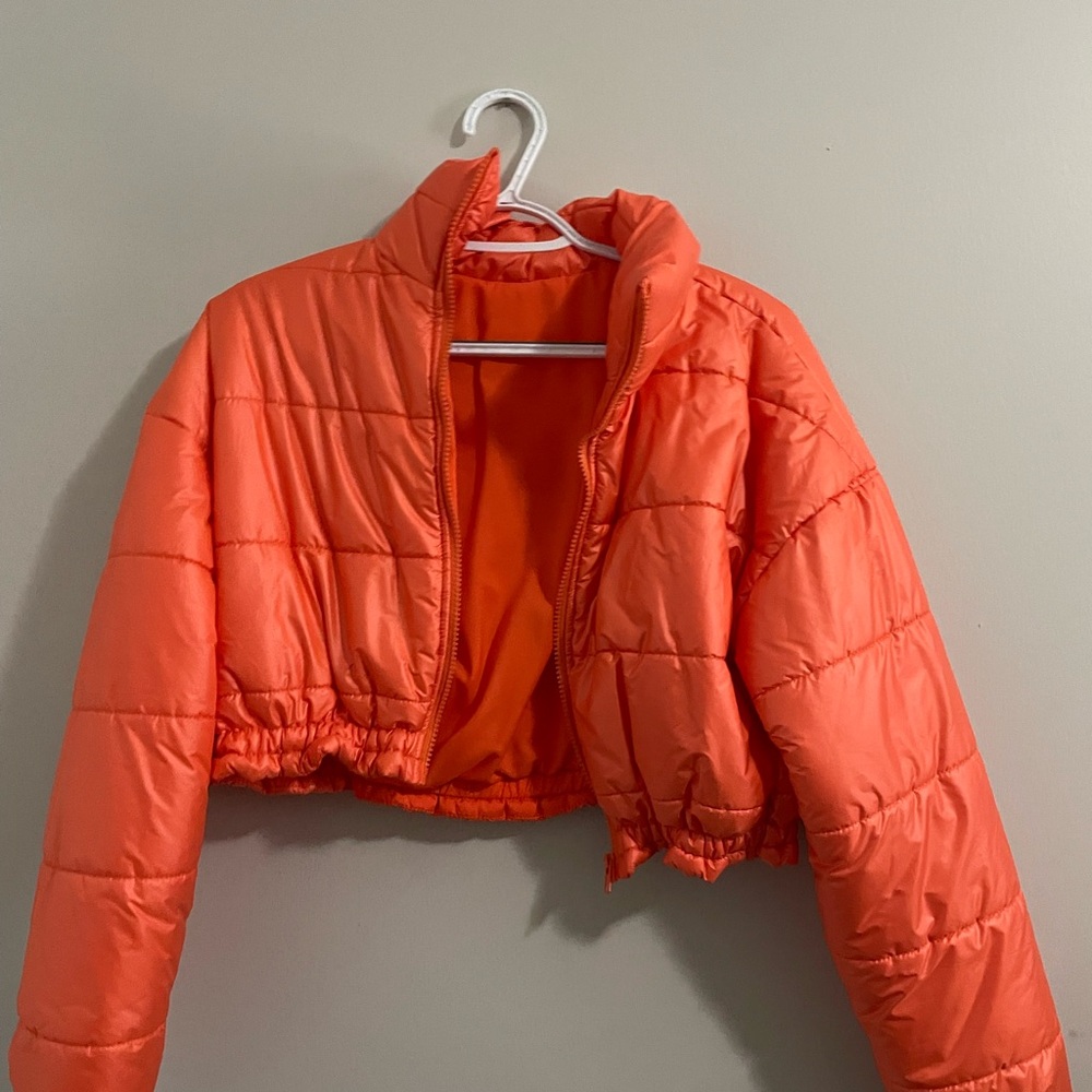 Kids Cropped Puffer Jacket - Orange
